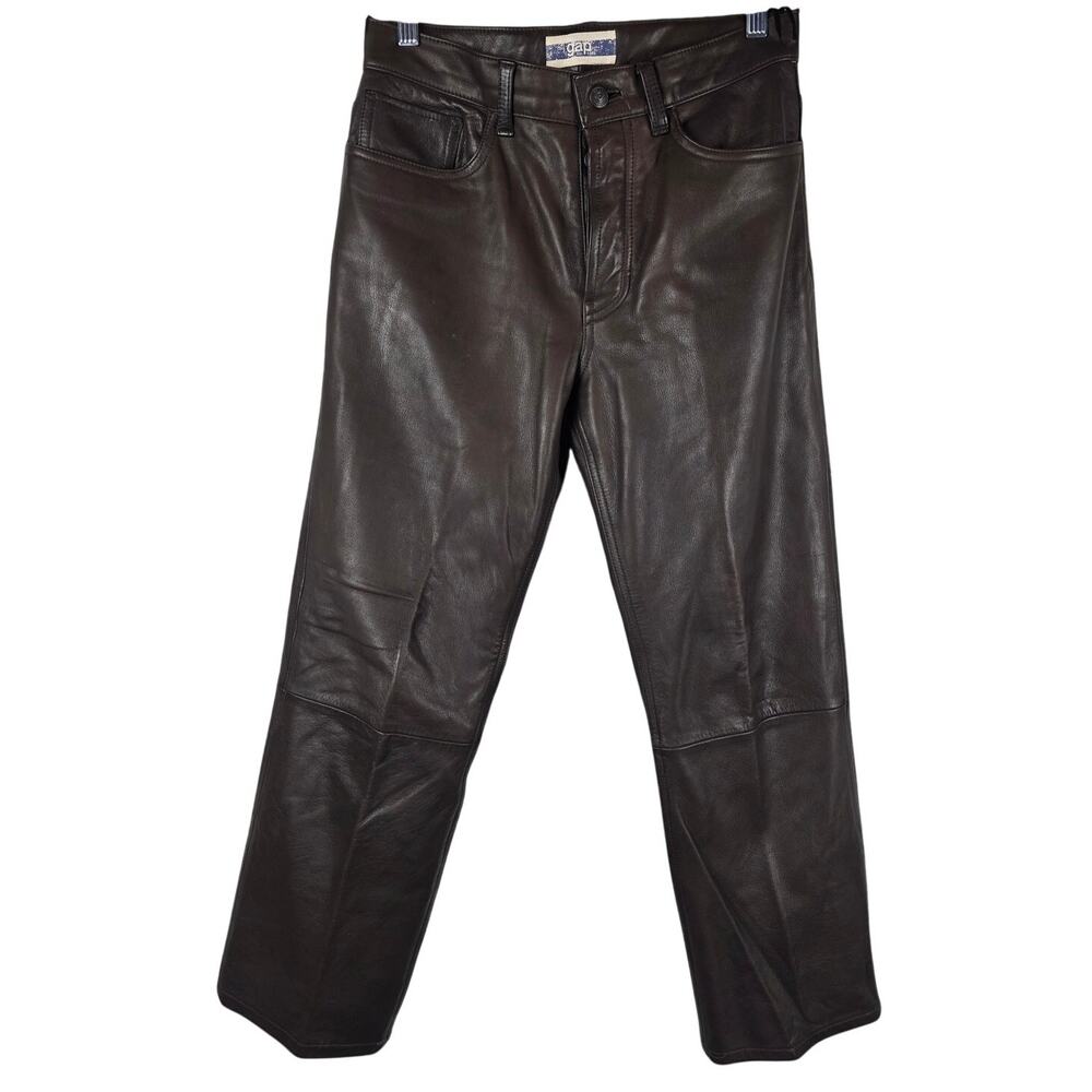 Vintage 90s Old Gap Brown Leather Pants Straight Leg Minimalist Grunge Y2K Sz 29